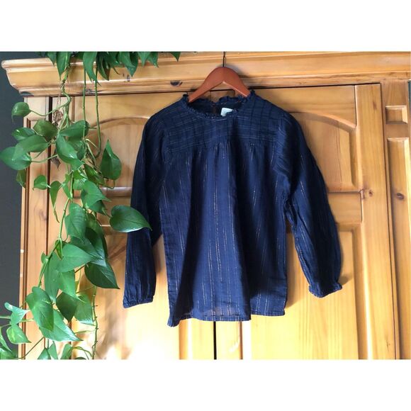 Maeve Womens Reston Metallic Striped Top Blue  Small - Picture 3 of 12